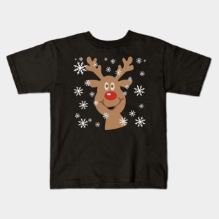 Smiling Christmas Reindeer In The Snow Kids T-Shirt